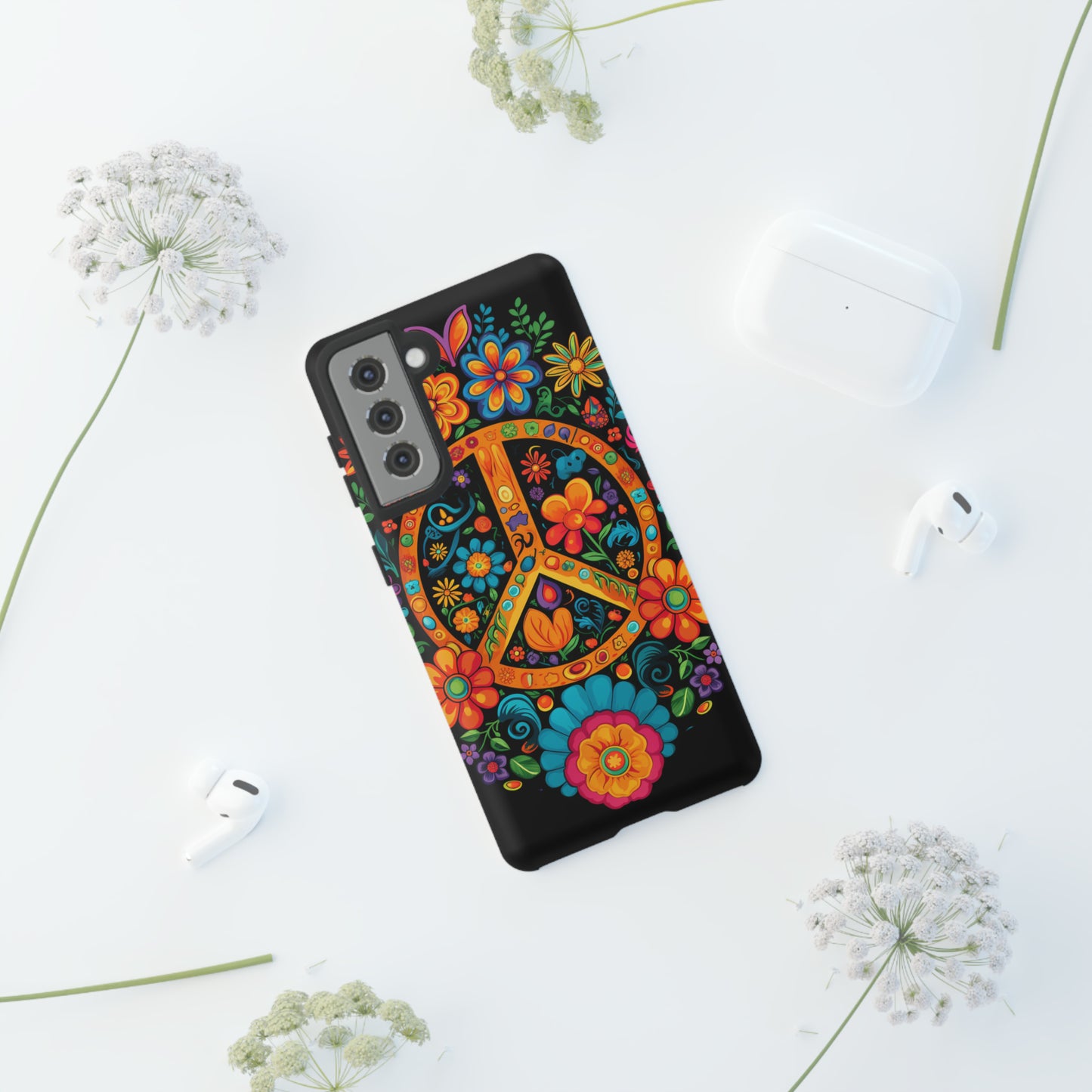 Peace Sign Embroidery Floral Hippie Style Phone Case