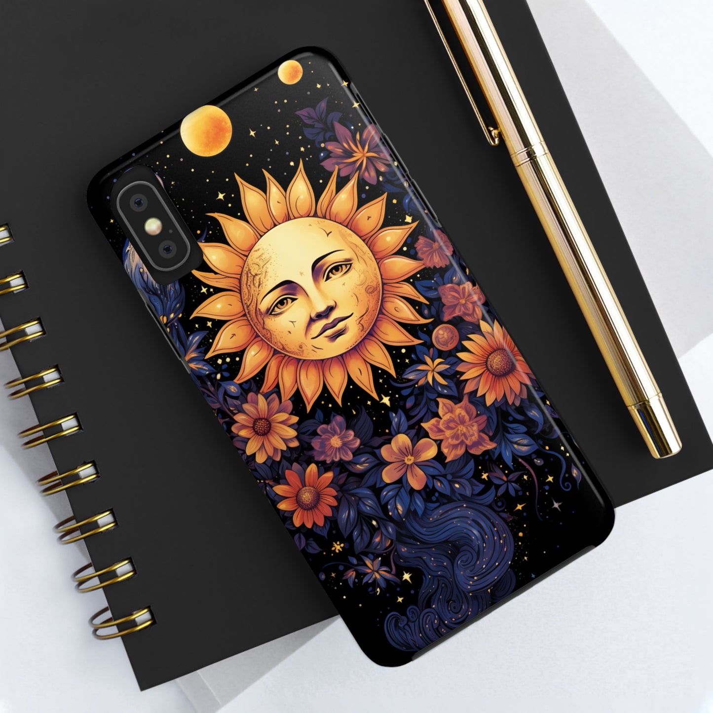 Cosmic Blooms: Floral Sun, Moon & Stars iPhone Case - Where Celestial Meets Botanical