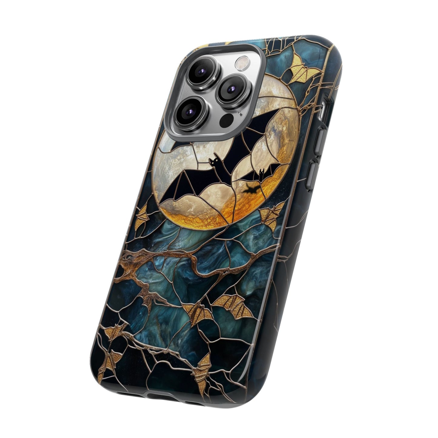 Halloween Phone Case Bats Stained Glass Style Spooky Moon Phone Cover