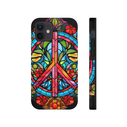 Peace Stained Glass Tough iPhone Case | Trippy Psychedelic Art Colorful Flowers Floral Aesthetic Retro iPhone 14 Plus 13 12 7 8 Se Trendy Hipp