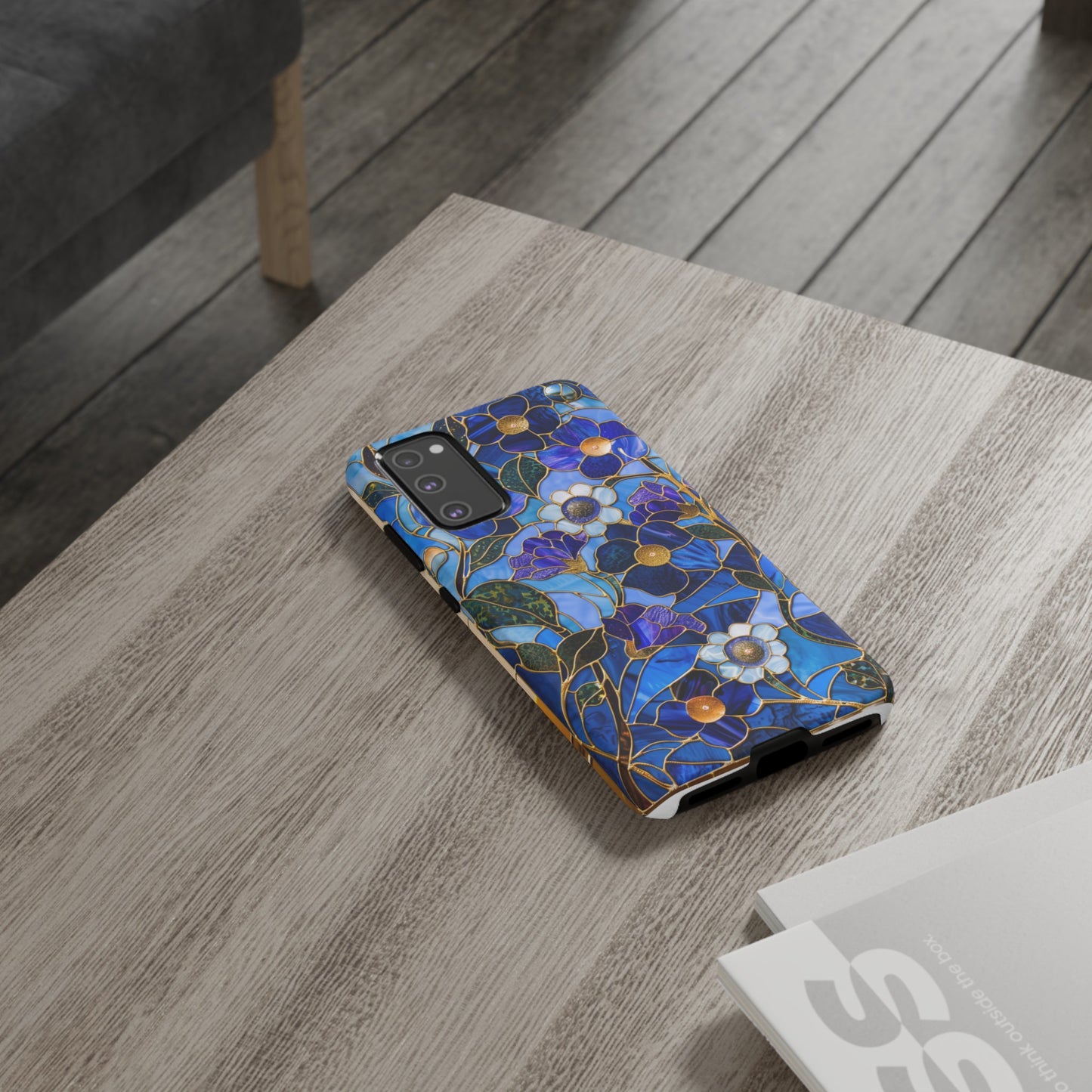 Blue Floral Stained Glass Gold Inlay Wild Flowers Phone Case