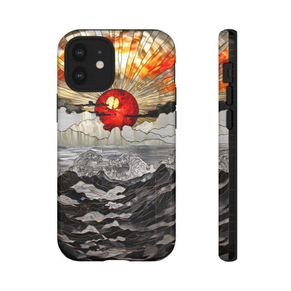 Japanese Rising Sun Phone Case Stained Glass Ocean Wave Phone Cover iPhone 15 Case