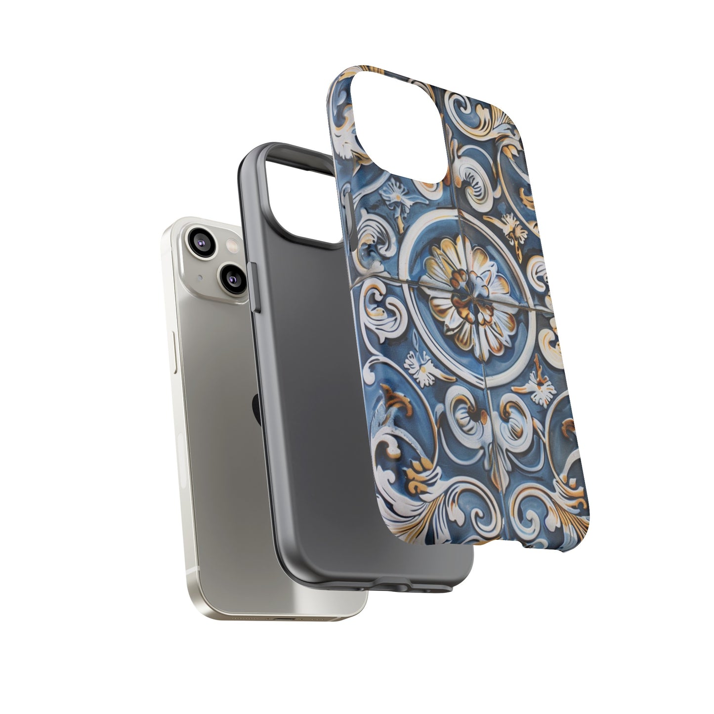 Azulejo Porcelain Blue & Creamy White Tile Mediterranean Design Phone Case