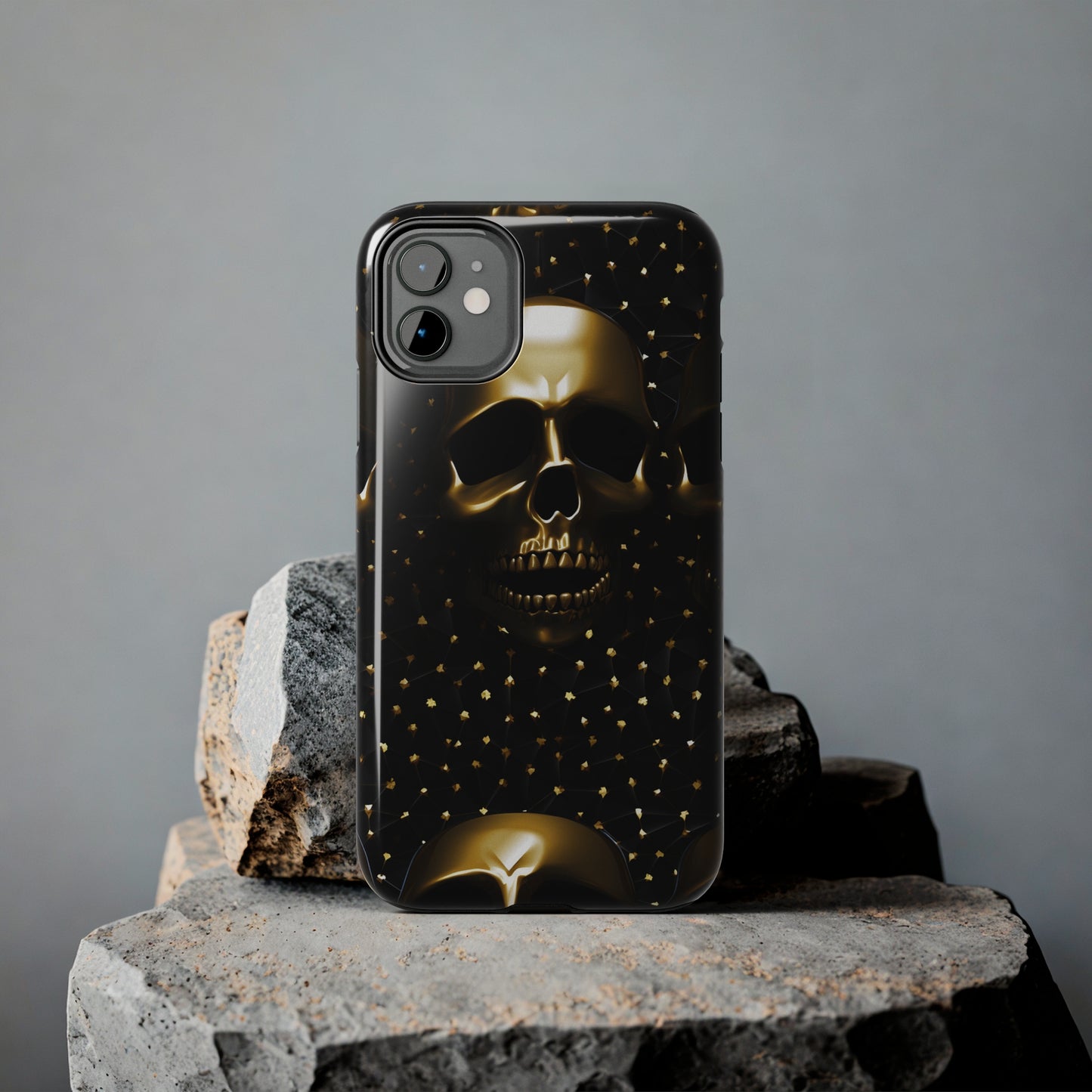 iPhone Tough Case | Dark Decadence: Gothic Gold Skulls and Studs  | Unveil Your Edgy Elegance