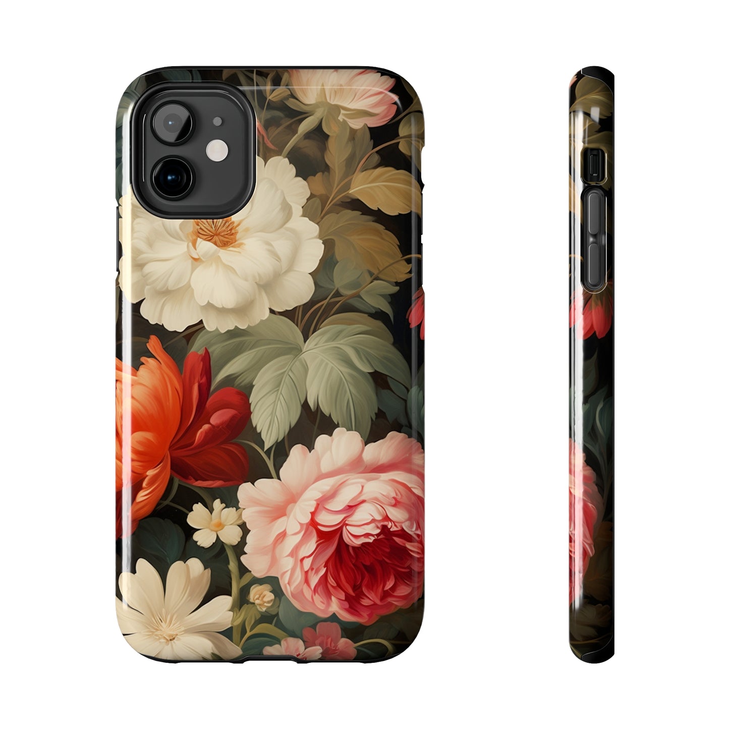 Vintage Floral Aesthetic Phone Tough Case | Antique Elegance for iPhone 11, 12, 13, 14