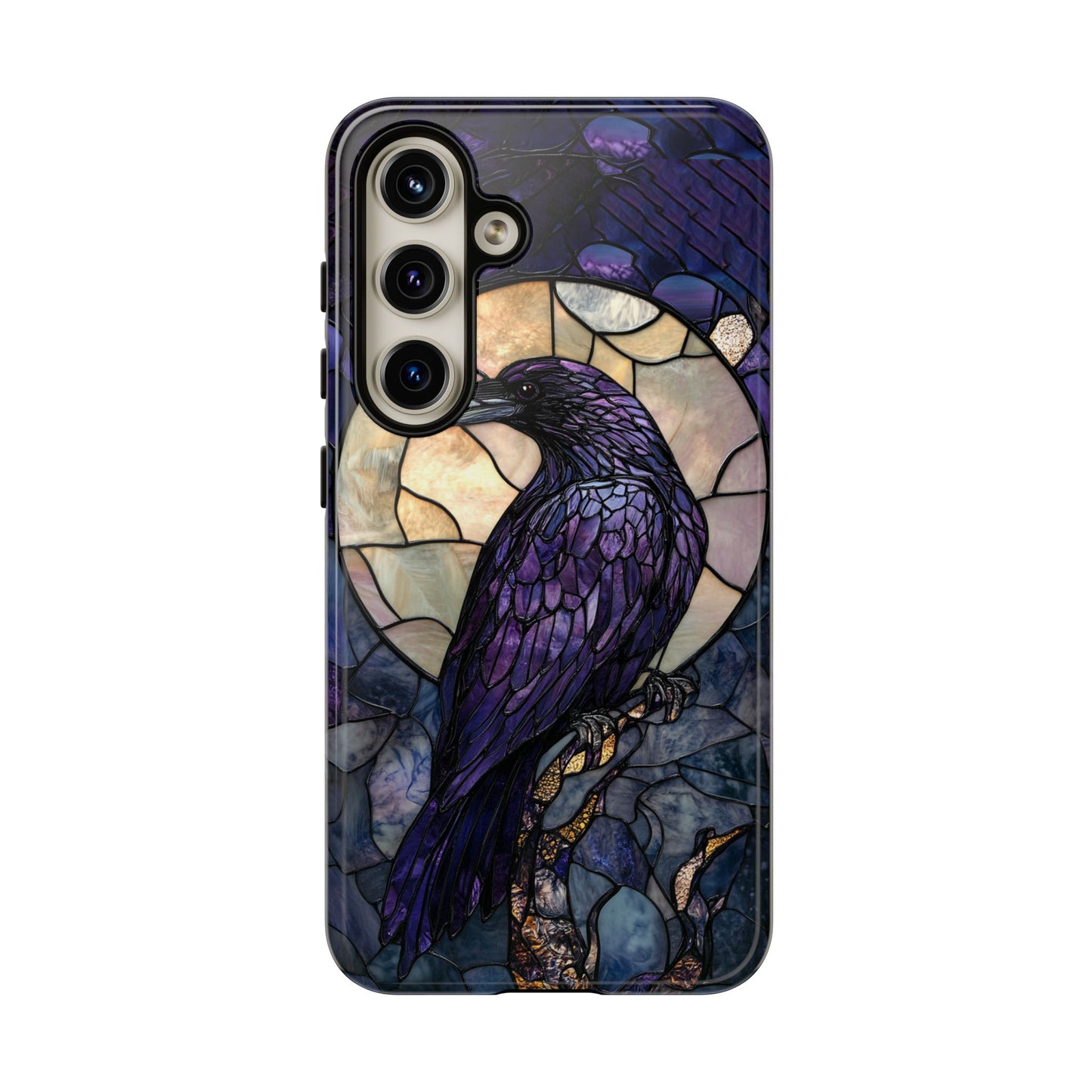 Halloween Phone Case Purple Raven Stained Glass Style Spooky Moon Phone Cover