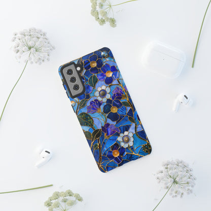 Blue Floral Stained Glass Gold Inlay Wild Flowers Phone Case