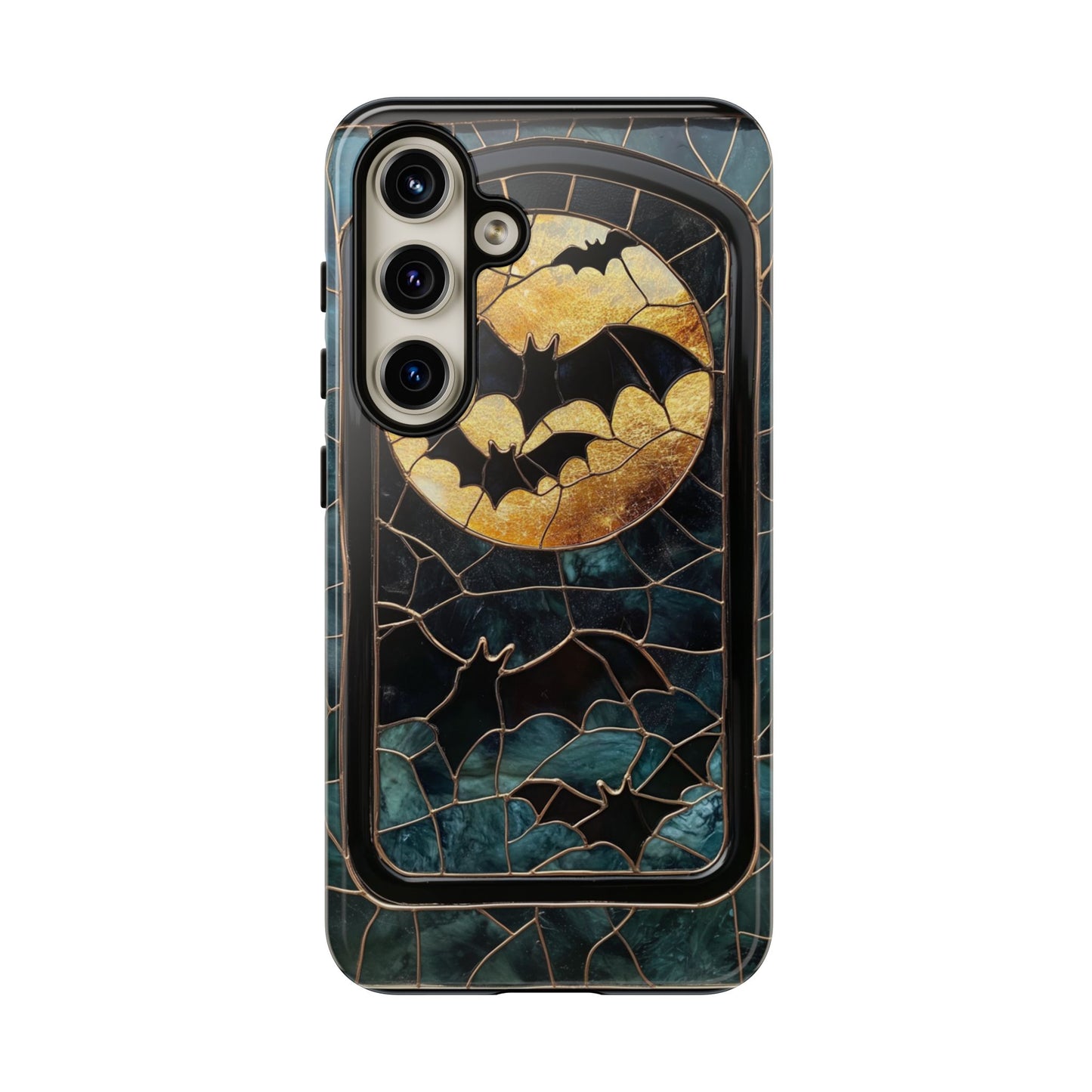 Halloween Phone Case Bats Stained Glass Style Spooky Moon Phone Cover