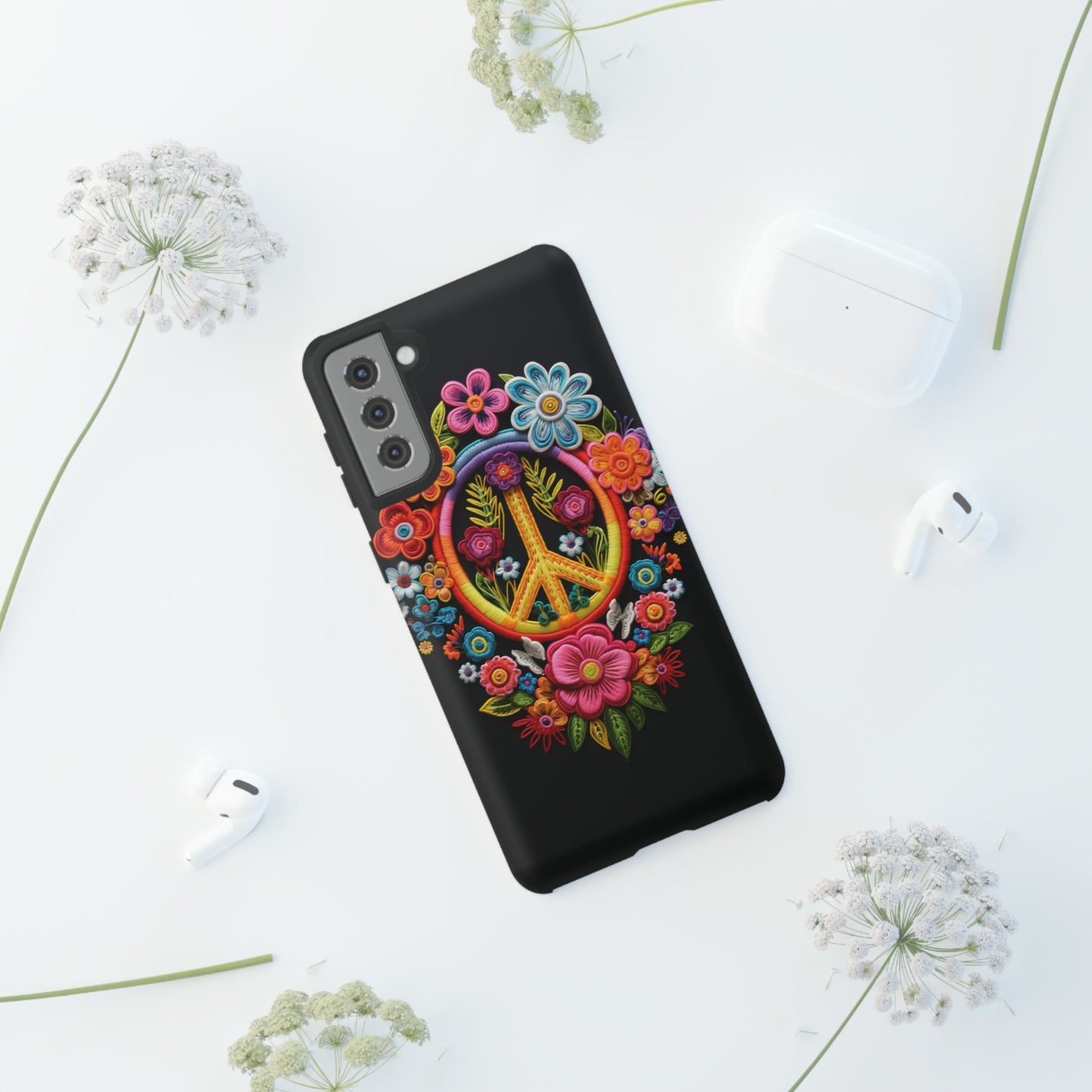 Peace Sign Embroidery Floral Hippie Style Phone Case