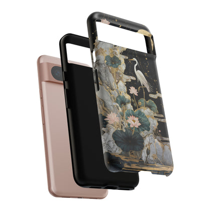 Heron and Moon Floral Zen Art Phone Case