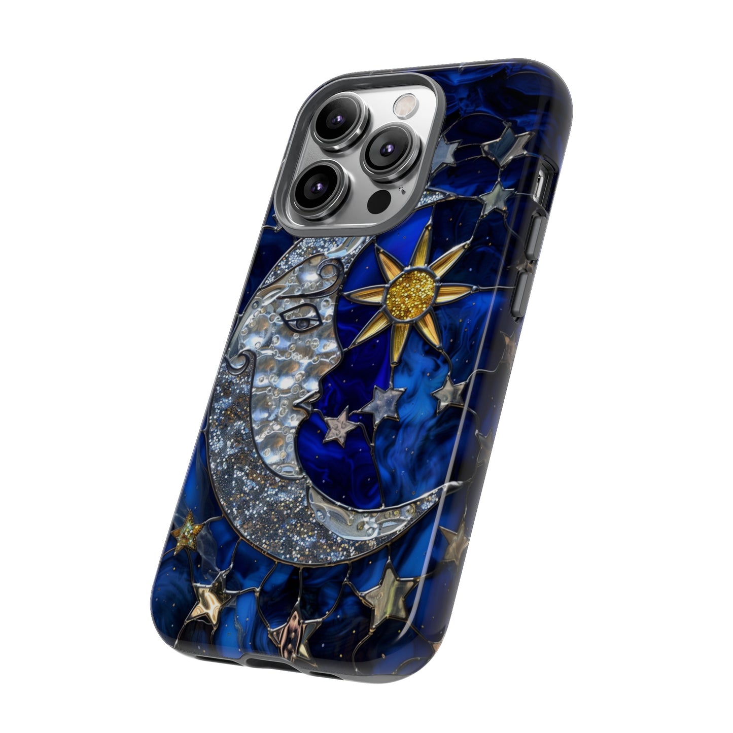 Cosmic Moon & Stars Stained Glass Starry Night Phone Case