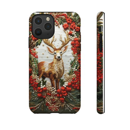 Embroidery Christmas Deer Floral Phone Case