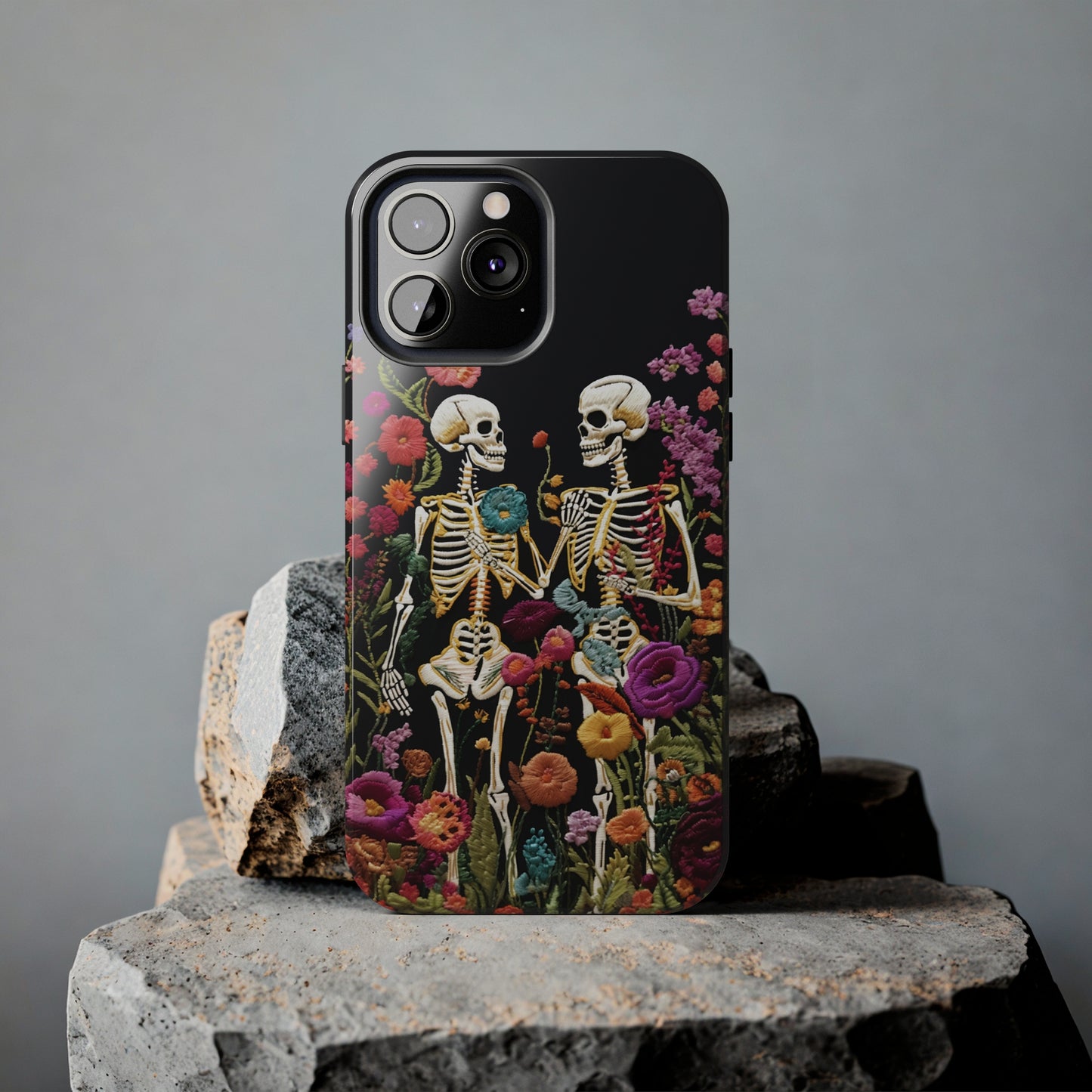 Love Halloween Skeletons Embroidery iPhone Case | iPhone X to iPhone 14 Pro Max