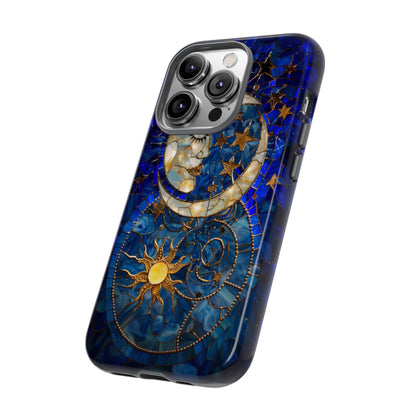 Celestial Stained Glass Moon and Stars Phone Case, Night Sky iPhone 15 Case