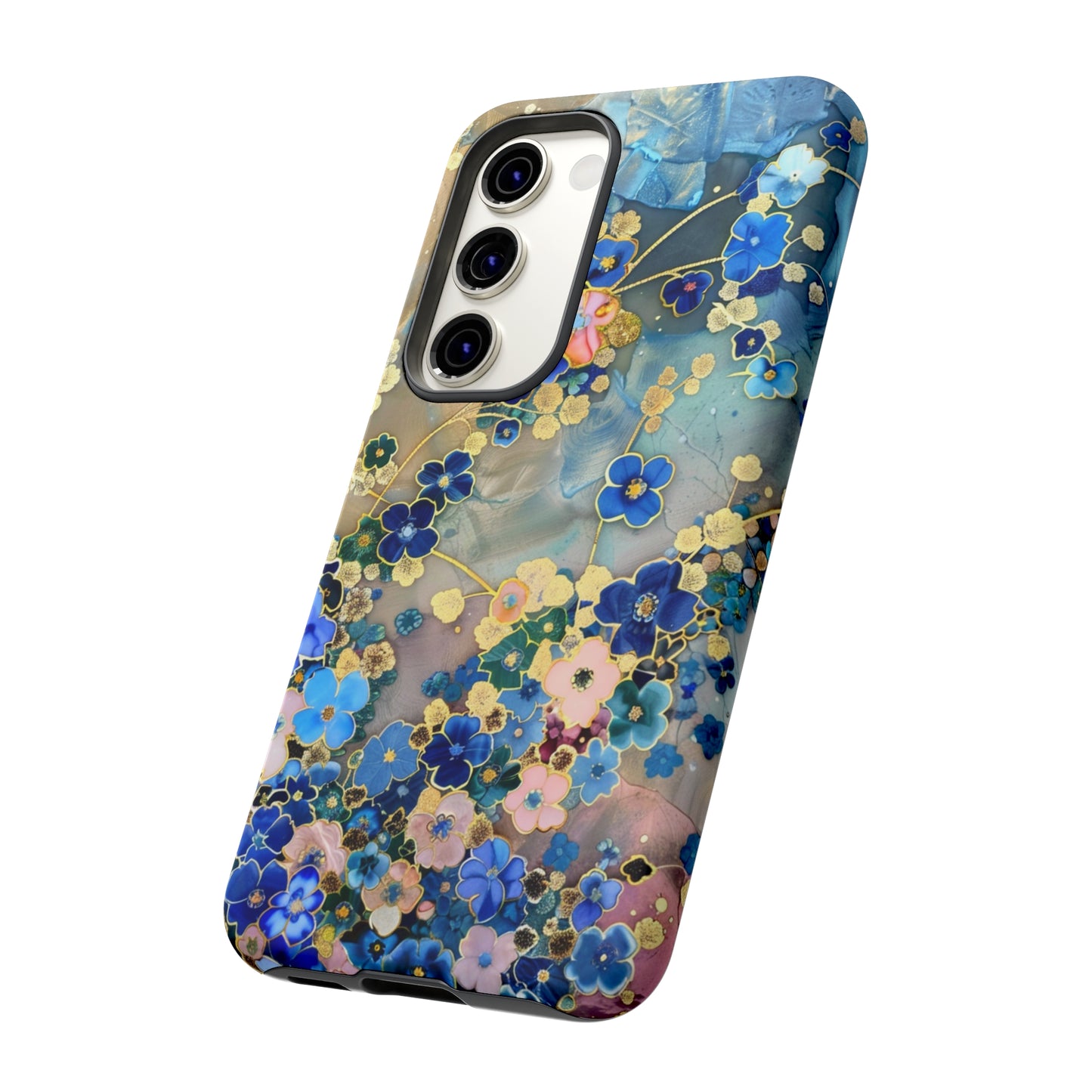 Forget Me Nots Gold Color Splash Floral Design Phone Case