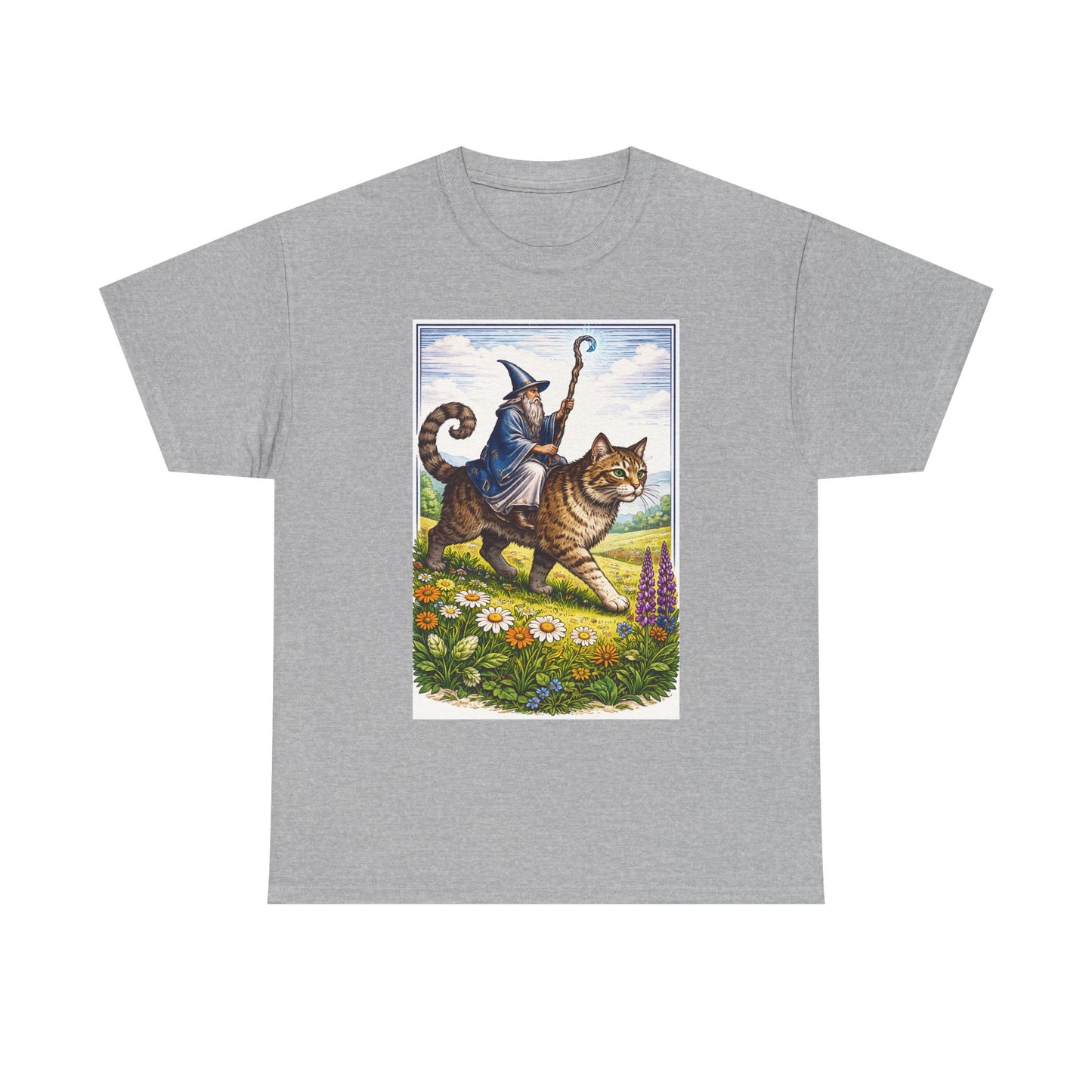 Wizard Cat Rider Vintage Fantasy T Shirt Funny Sorcerer Tee