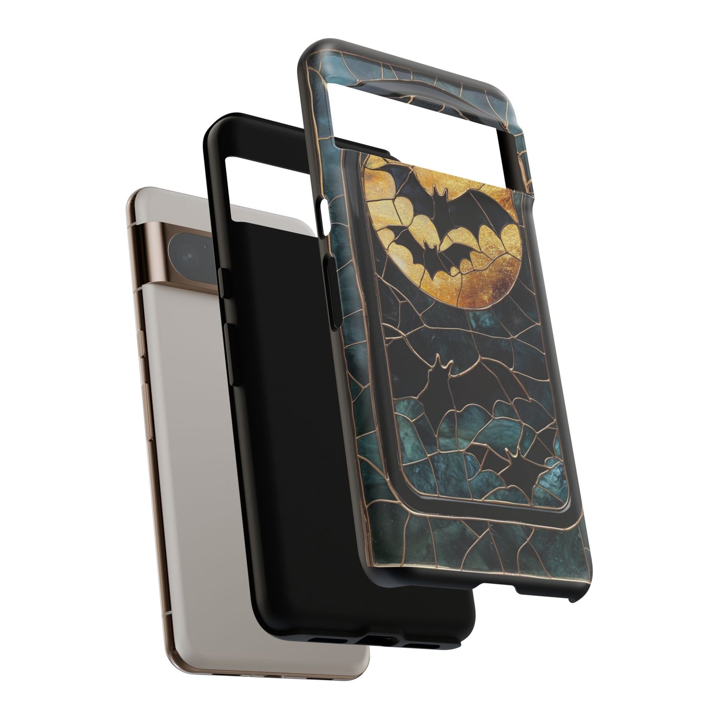 Halloween Phone Case Bats Stained Glass Style Spooky Moon Phone Cover