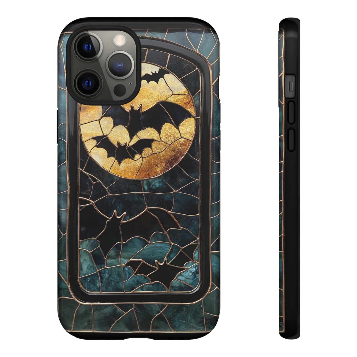 Halloween Phone Case Bats Stained Glass Style Spooky Moon Phone Cover