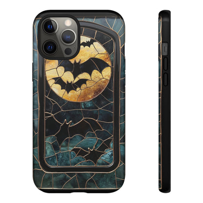 Halloween Phone Case Bats Stained Glass Style Spooky Moon Phone Cover