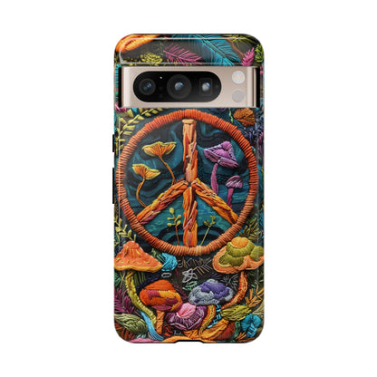 Embroidery Style Magic Mushrooms and Peace Sign Phone Case