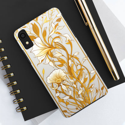 Gold floral Elegance: Art Deco Stained Glass iPhone Case | Vintage Glamour & Modern Protection for iPhone Models 11 through 14 Pro Max