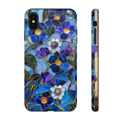 Blue Floral Stained Glass Gold Inlay Wild Flowers Phone Case