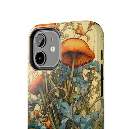 Vintage Mushroom iPhone Case Floral Aesthetic Art Nouveau Retro Phone Tough Case iPhone 14 Plus 13 12 7 8 SE Hippie Boho Style