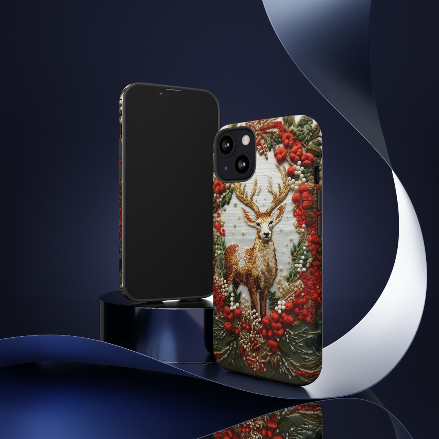 Embroidery Christmas Deer Floral Phone Case