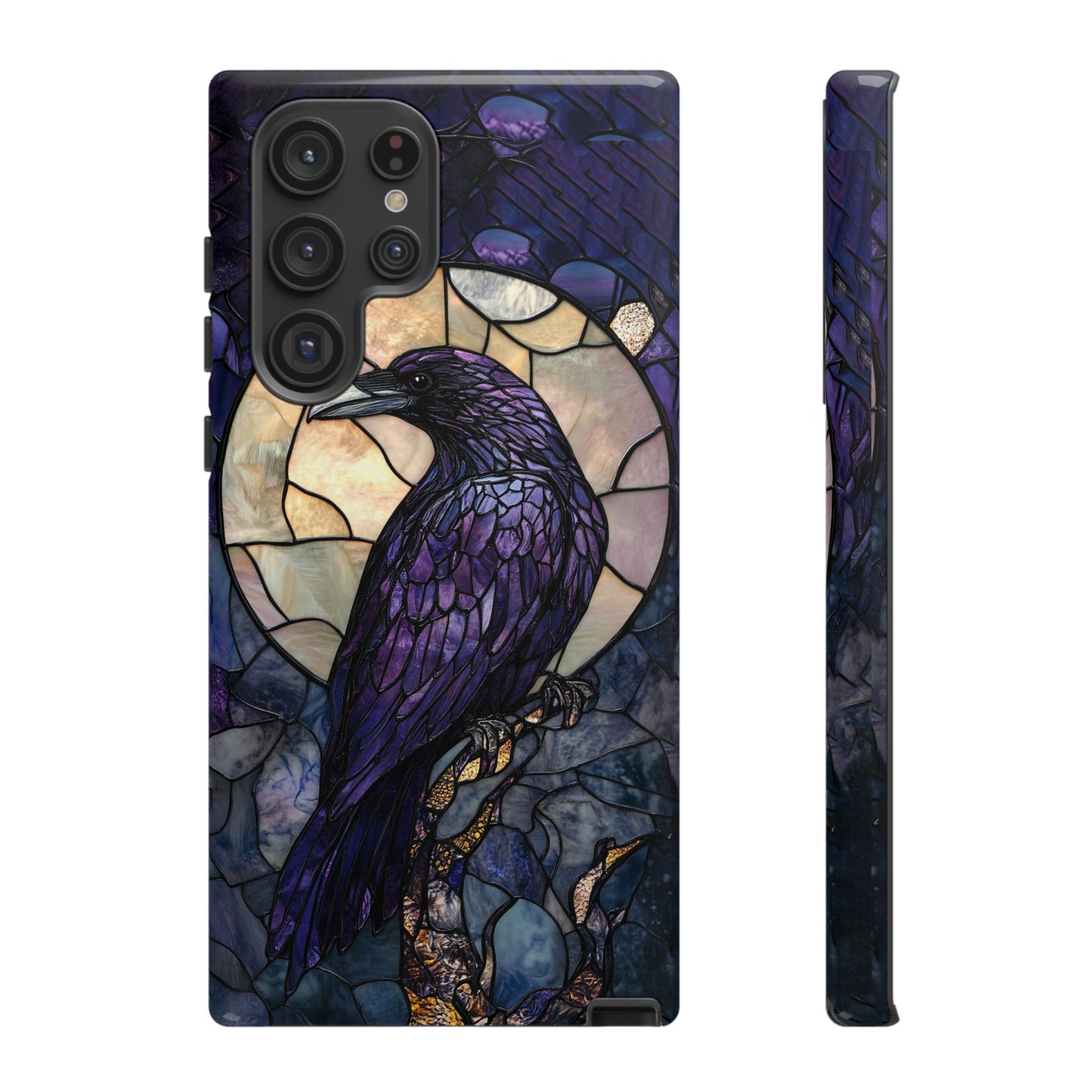 Halloween Phone Case Purple Raven Stained Glass Style Spooky Moon Phone Cover