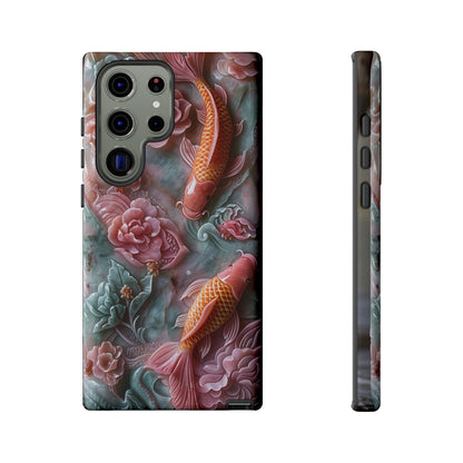 Pink Marble Fish Asian Jade Carving Koi Art Phone Case