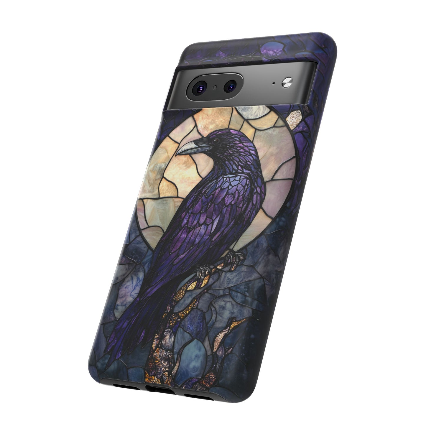 Halloween Phone Case Purple Raven Stained Glass Style Spooky Moon Phone Cover