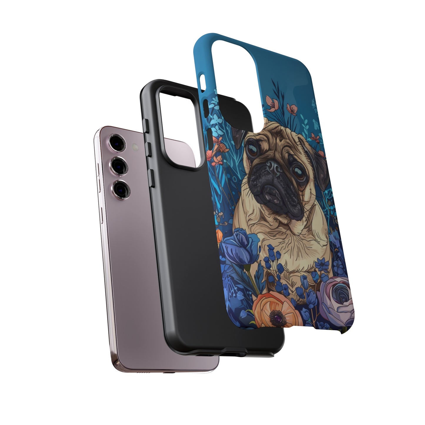 Cute Pug Dog Blue Floral Design Phone Case