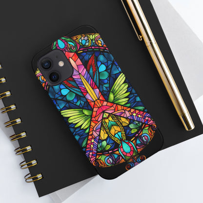 Peace Stained Glass Tough iPhone Case | Trippy Psychedelic Art Flowers Floral Aesthetic Retro iPhone 14 Plus 13 12 7 8 Se Trendy Hippie Boho