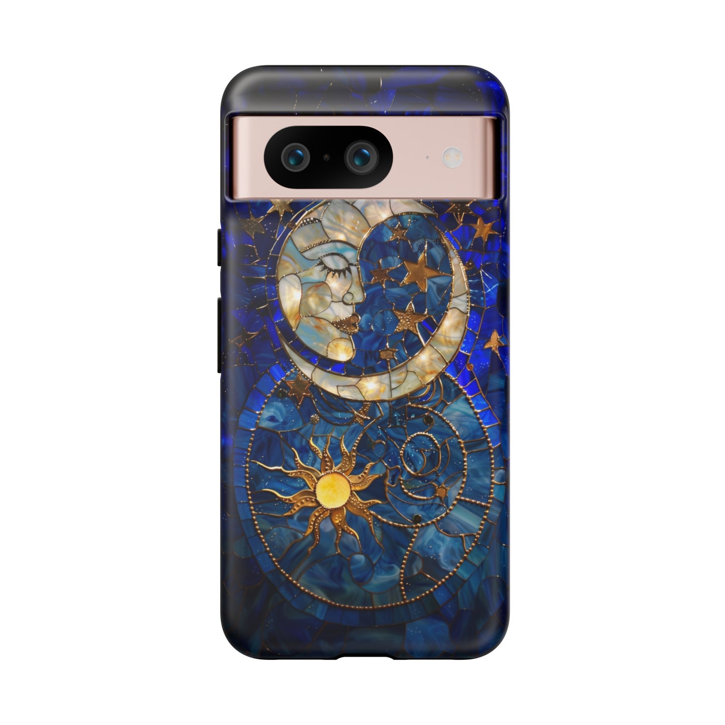 Celestial Stained Glass Moon and Stars Phone Case, Night Sky iPhone 15 Case