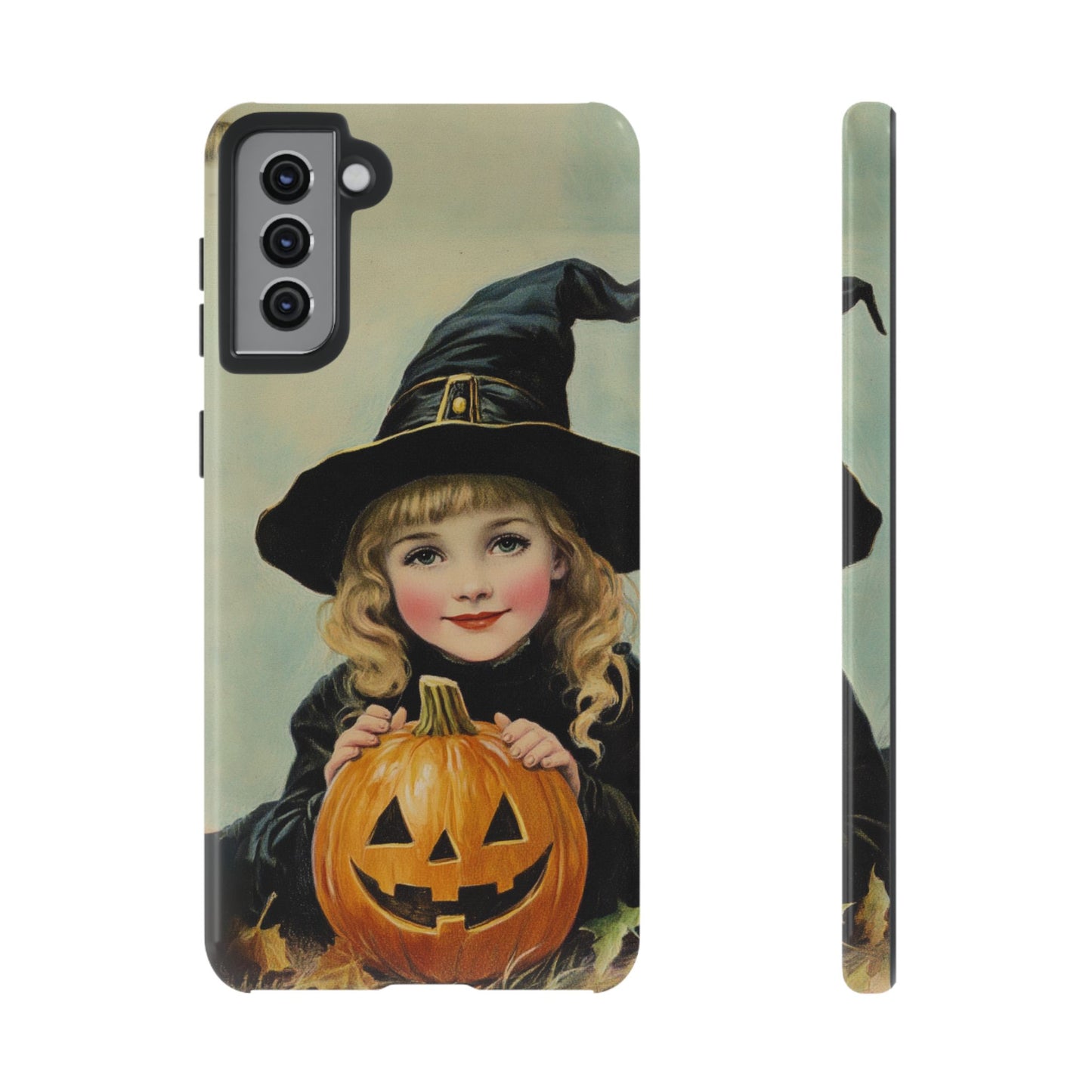 Vintage Halloween Card Witch and Jack-o'-lantern Phone Cover