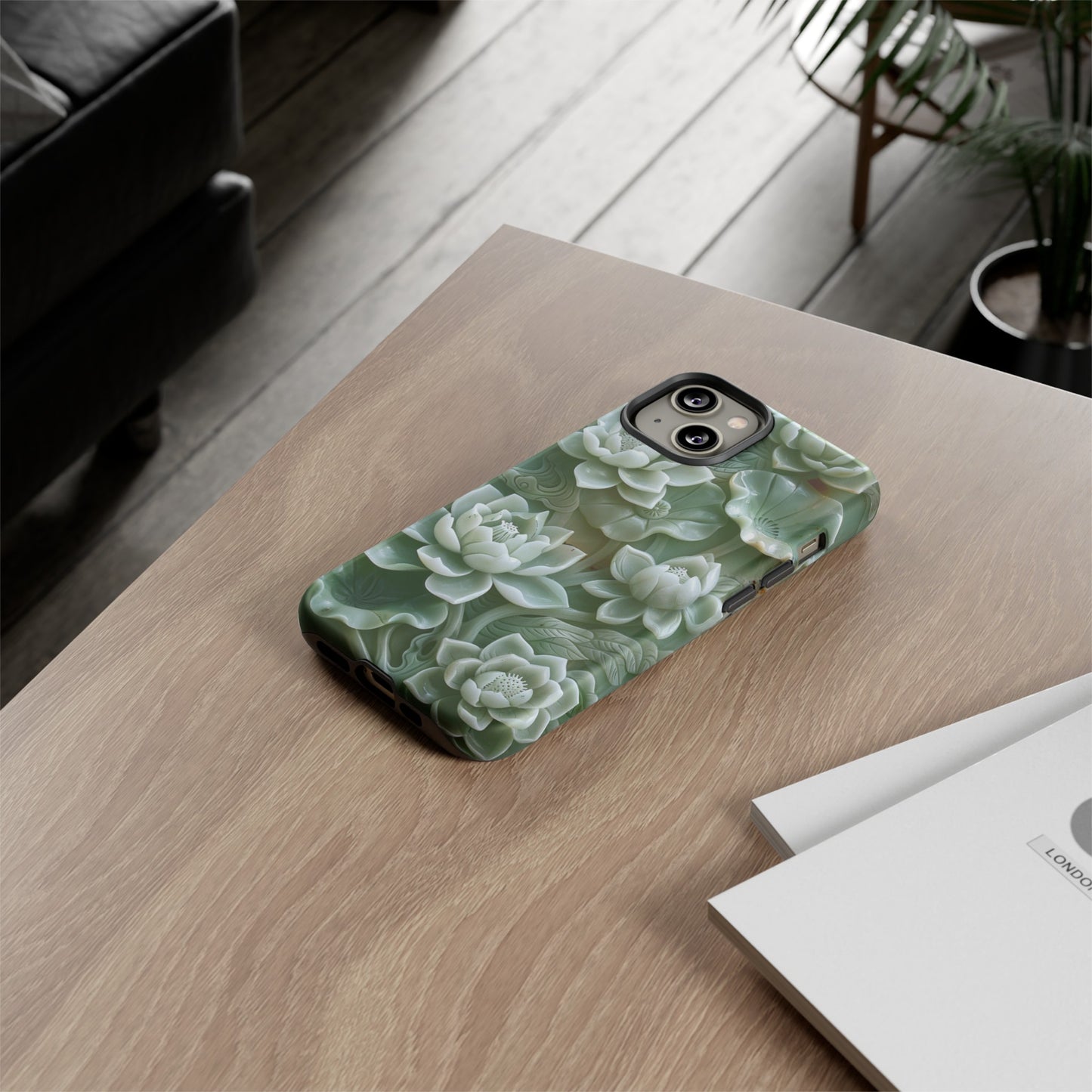 Green Jade Lotus Floral Art Phone Case