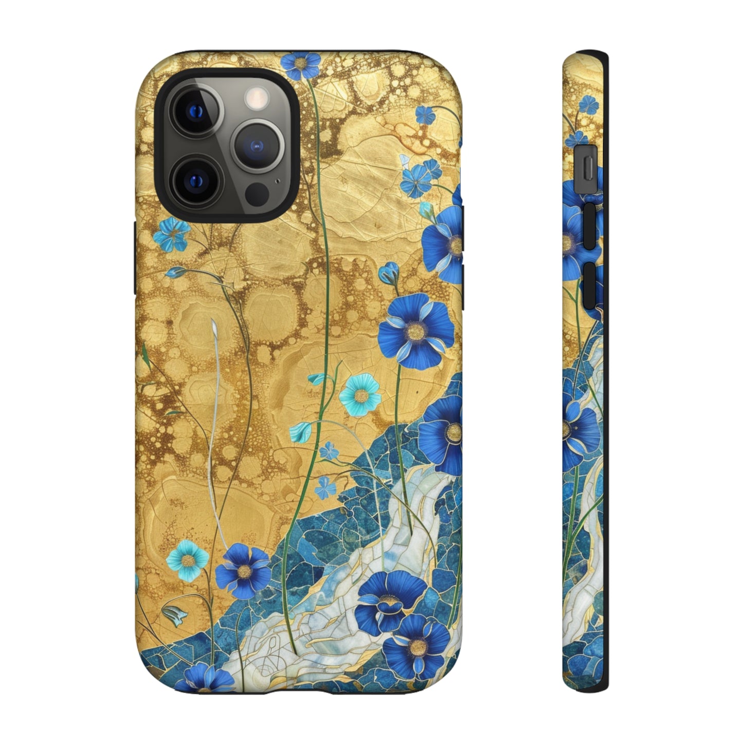 Forget Me Nots Gold Color Splash Floral Design Phone Case