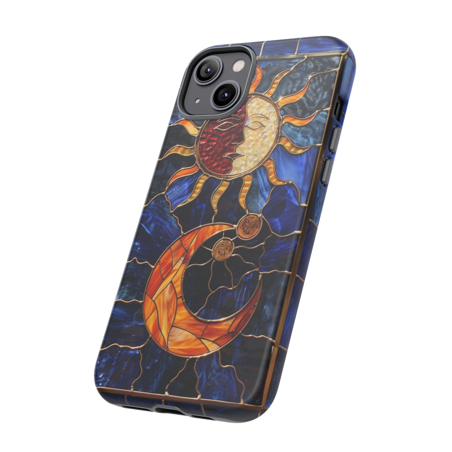 Celestial Stained Glass Moon and Stars iPhone 15 Case