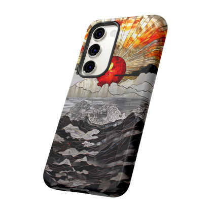 Japanese Rising Sun Phone Case Stained Glass Ocean Wave Phone Cover iPhone 15 Case