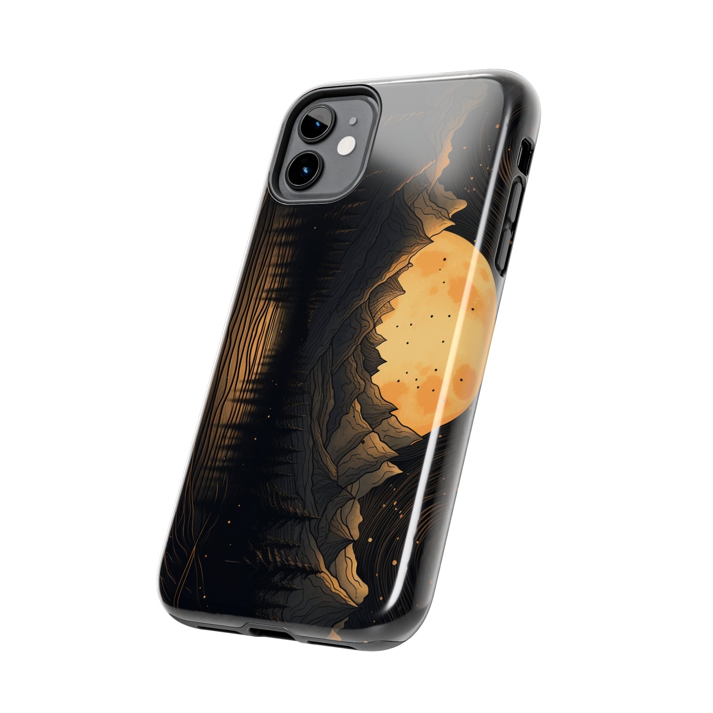 Abstract Landscape Black and Gold Mountains iPhone Case | Embrace the Mystical Full Moon