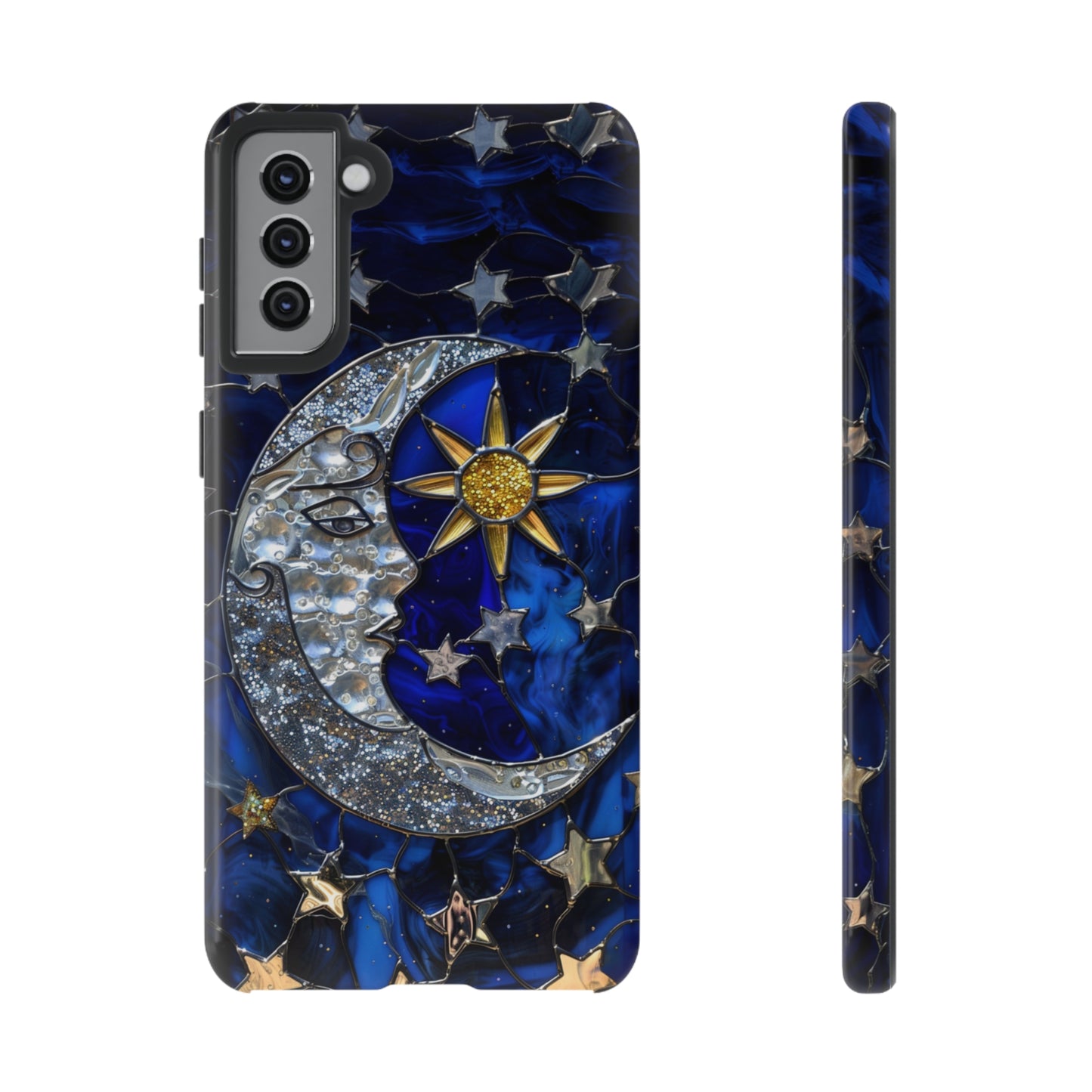 Cosmic Moon & Stars Stained Glass Starry Night Phone Case