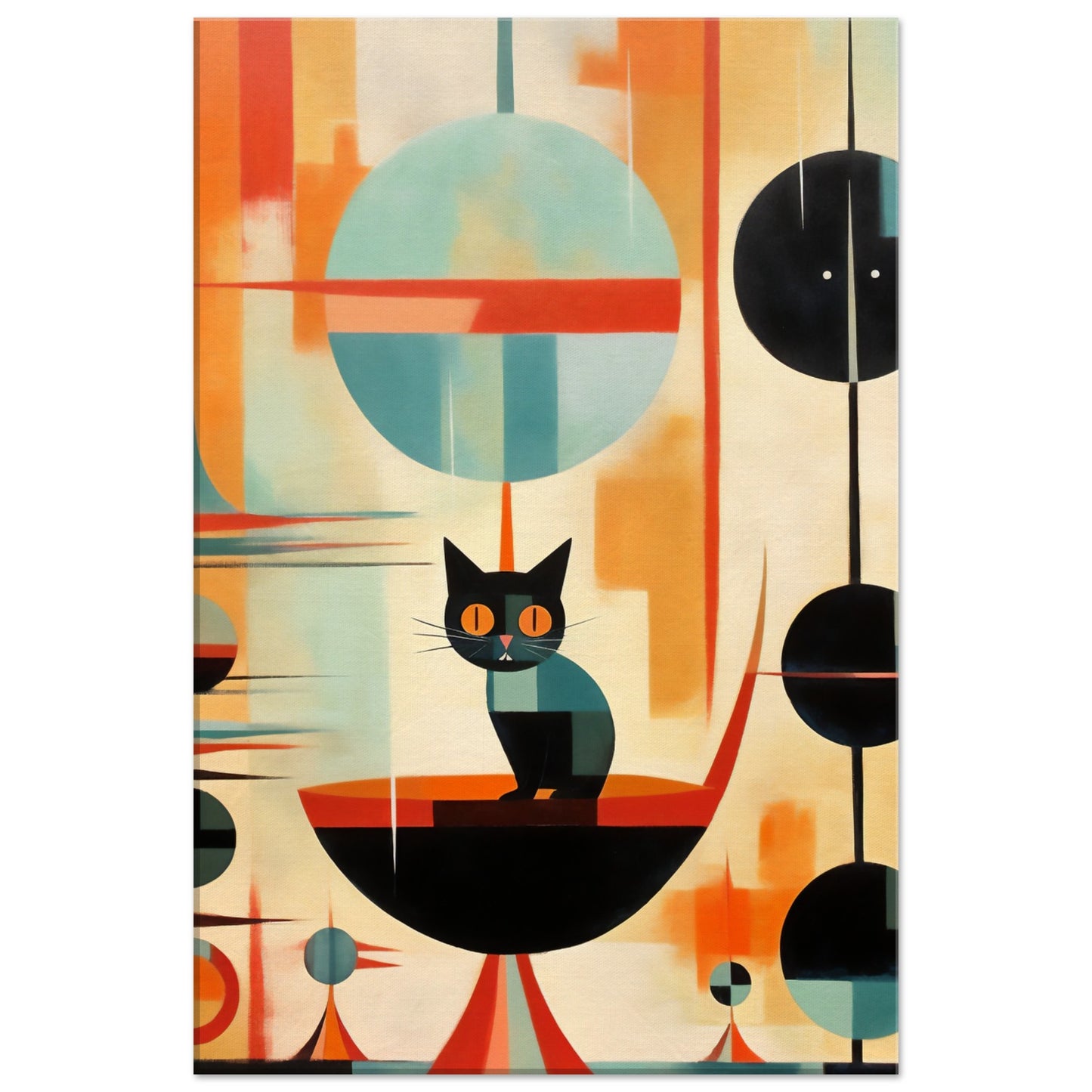 Atomic Cat Mid Century Canvas Print | Retro-Inspired Wall Art