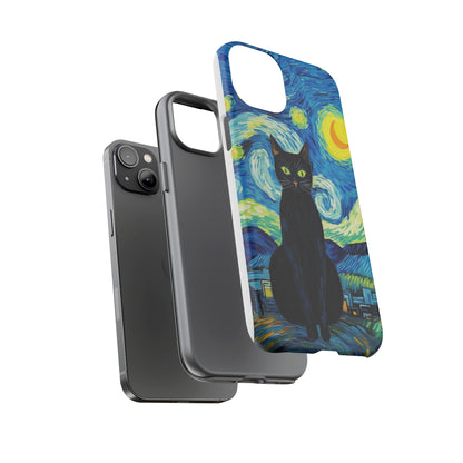 Starry Night Van Gogh Black Cat iPhone, Samsung Galaxy, Google Pixel  Case | Embrace Artistic Whimsy and Feline Charm