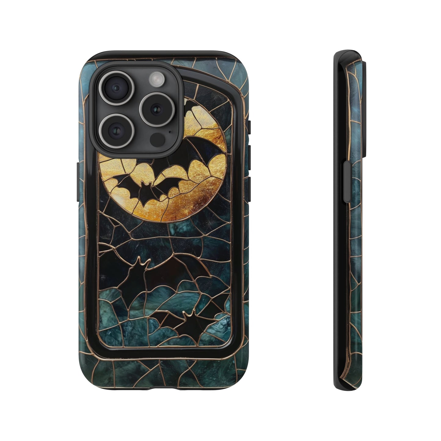 Halloween Phone Case Bats Stained Glass Style Spooky Moon Phone Cover