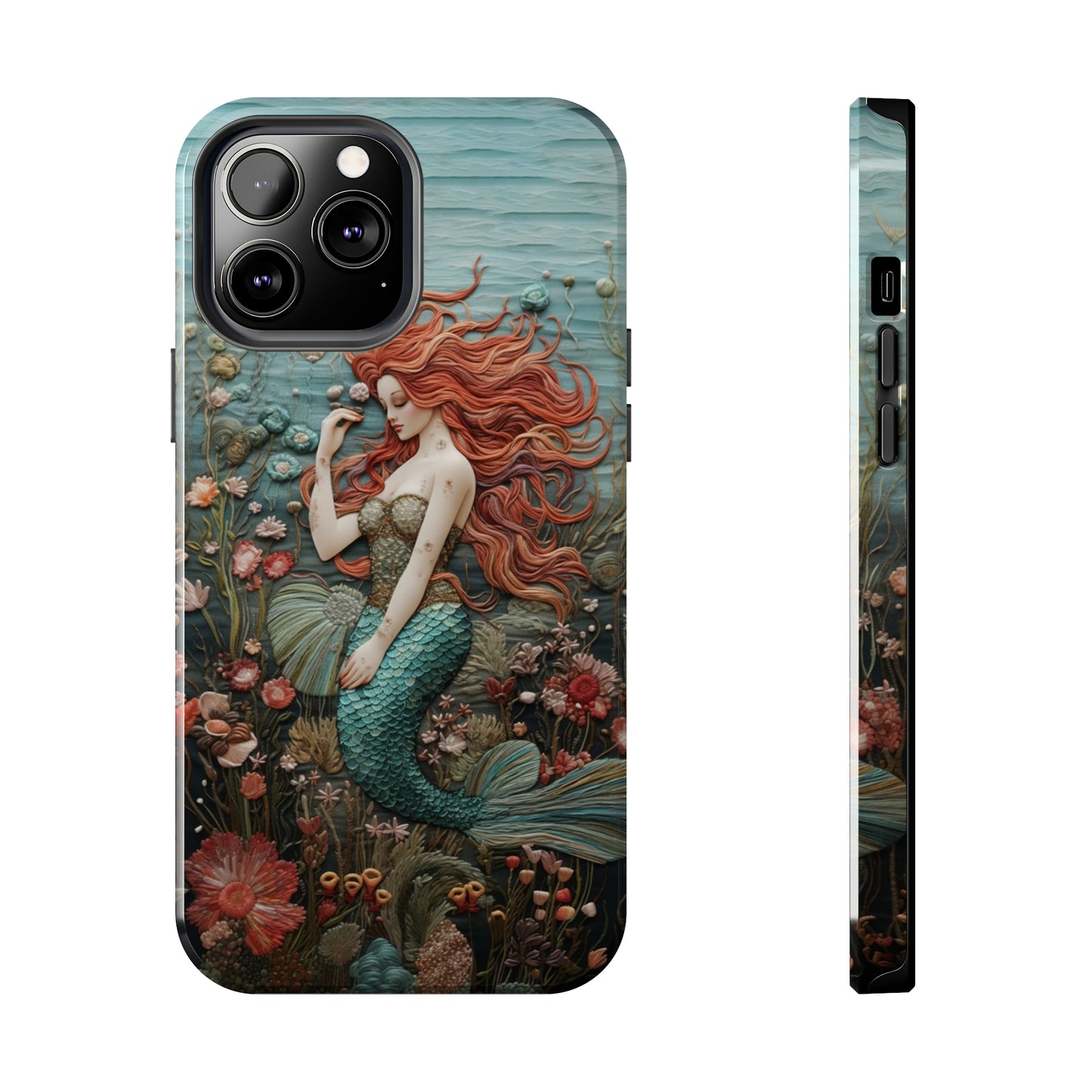 Siren's Song: Mermaid Elegance Apple Phone Case | Embroidery-Inspired iPhone Case