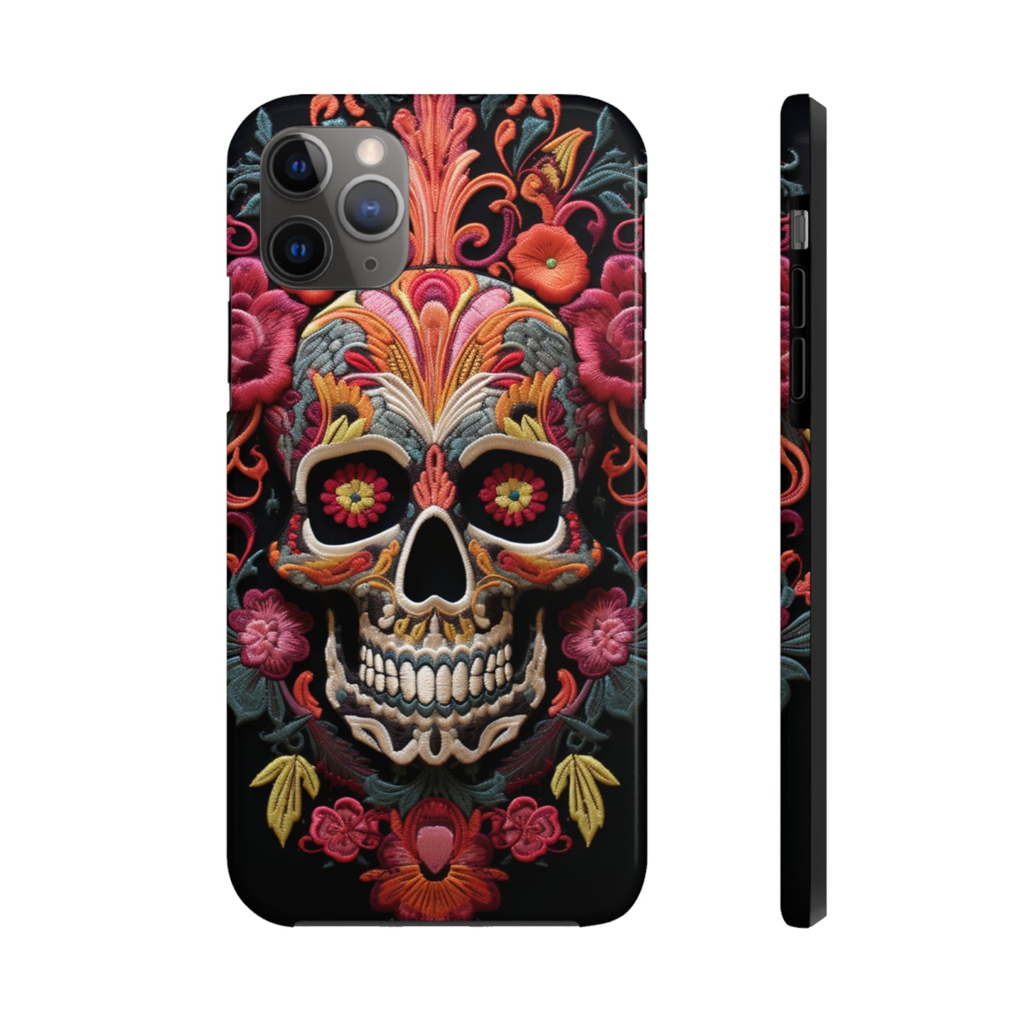 Embroidery Style Sugar Skulls Goth Dark Academia Tough Case iPhone, Edgy Cover, iPhone 14 Plus 13 12 7 8 Se Trendy Halloween Retro Vibe