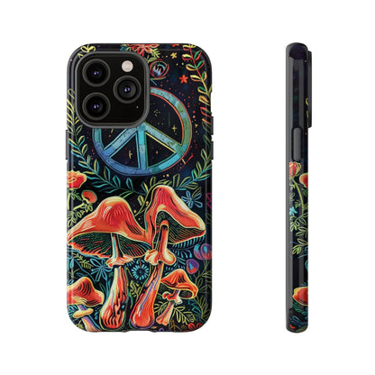 Embroidery Style Magic Mushrooms and Peace Sign Phone Case