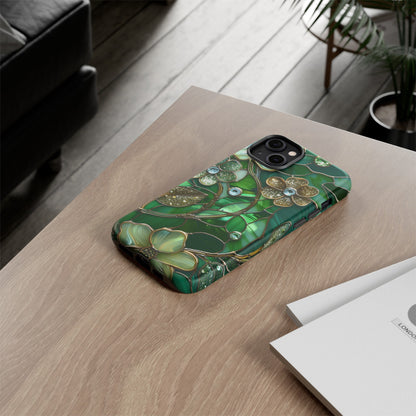Green Floral Explosion Diamond and Gold Inlay Phone Case