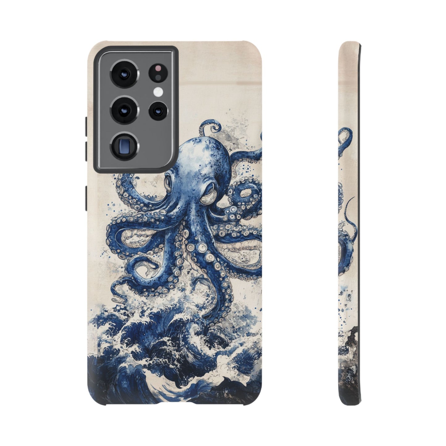 Vintage Japanese Art Style Blue Octopus and Waves Phone Cover