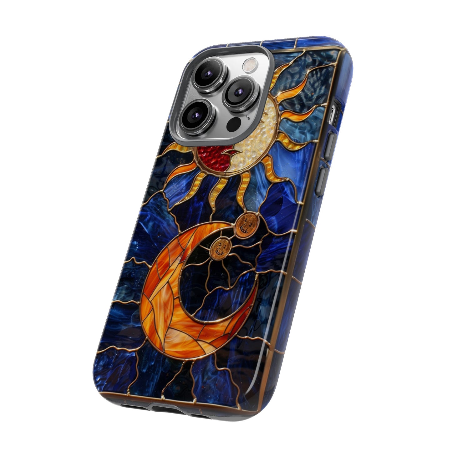 Celestial Stained Glass Moon and Stars iPhone 15 Case